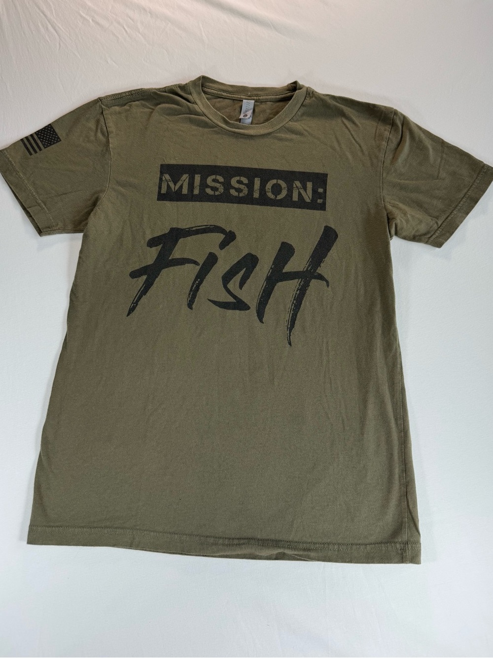 Mission Fish Operation Hookset Double Sided Green Graphic Tee Small